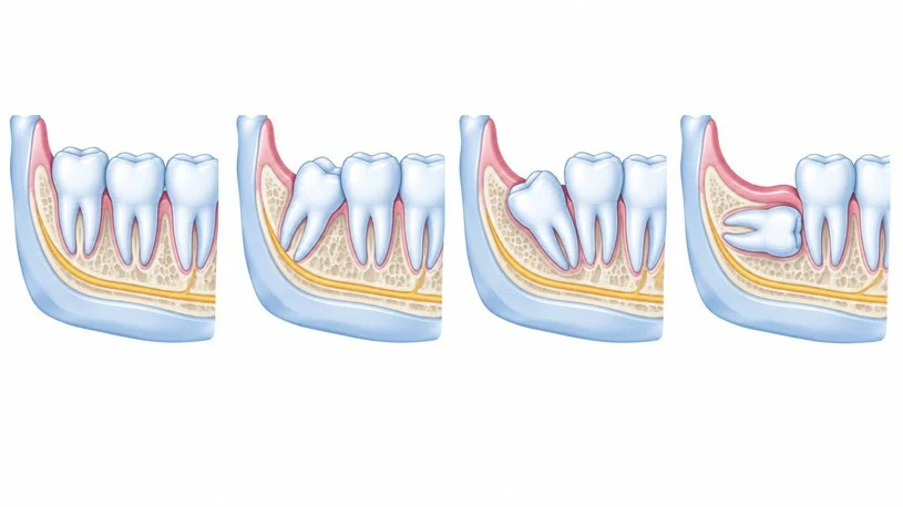 Illustration of different impacted wisdom tooth positions in the jaw
