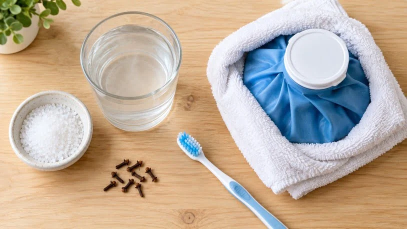 Home remedies for wisdom teeth pain including saltwater rinse and cold compress