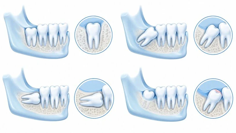 Illustration showing the first signs of wisdom teeth coming in through the gum